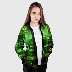 Куртка с капюшоном женская Зеленые квадраты в лабиринте, цвет: 3D-черный — фото 2