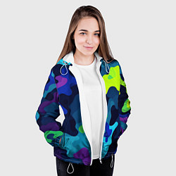 Куртка с капюшоном женская Яркие кислотные пятна паттерн, цвет: 3D-белый — фото 2