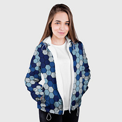 Куртка с капюшоном женская Камуфляж гексагон синий, цвет: 3D-белый — фото 2