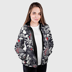 Куртка с капюшоном женская Разные грибы, цвет: 3D-черный — фото 2