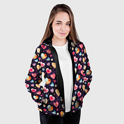 Куртка с капюшоном женская Паттерн с сердечками на Валентинов день, цвет: 3D-черный — фото 2