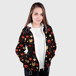 Куртка с капюшоном женская Паттерн с сердечками и котами валентинка, цвет: 3D-белый — фото 2