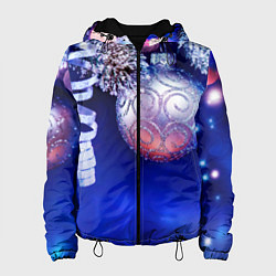 Куртка с капюшоном женская Новогодняя елка с шарами, цвет: 3D-черный