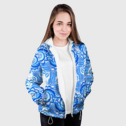 Куртка с капюшоном женская Новогодняя гжель на белом фоне, цвет: 3D-белый — фото 2