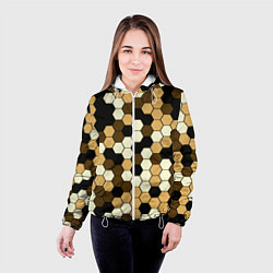 Куртка с капюшоном женская Камуфляж гексагон коричневый, цвет: 3D-белый — фото 2