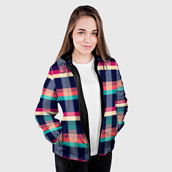 Куртка с капюшоном женская Клетка: синий и розовый с бирюзовым, цвет: 3D-черный — фото 2