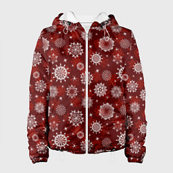 Куртка с капюшоном женская Snowflakes on a red background, цвет: 3D-белый