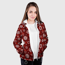 Куртка с капюшоном женская Snowflakes on a red background, цвет: 3D-белый — фото 2
