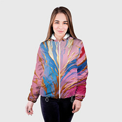 Куртка с капюшоном женская Жидкая краска синего и розового цвета с золотой кр, цвет: 3D-белый — фото 2