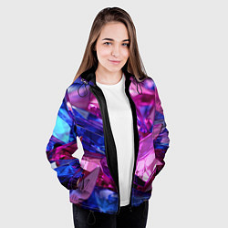 Куртка с капюшоном женская Розовые и синие битые стекла, цвет: 3D-черный — фото 2