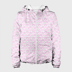Куртка с капюшоном женская Полосатый розовый паттерн с сердечками, цвет: 3D-белый