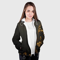 Куртка с капюшоном женская Объемные золотые узоры на черной ткани лепнина, цвет: 3D-белый — фото 2