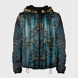 Куртка с капюшоном женская Синий шелк с золотой лепниной, цвет: 3D-черный