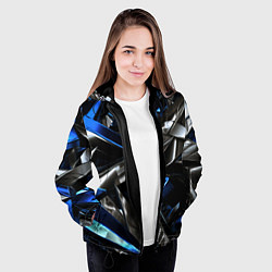 Куртка с капюшоном женская Синие и серебряные вставки абстракции, цвет: 3D-черный — фото 2