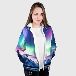 Куртка с капюшоном женская Северное сияние на природе ai art, цвет: 3D-белый — фото 2