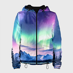 Куртка с капюшоном женская Северное сияние на природе ai art, цвет: 3D-черный