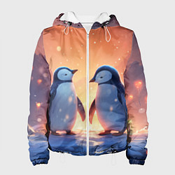 Куртка с капюшоном женская Романтичная пара пингвинов, цвет: 3D-белый