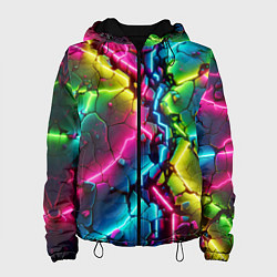 Куртка с капюшоном женская Трещина - неон, цвет: 3D-черный