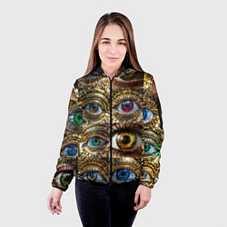Куртка с капюшоном женская Металлические глаза в стиле стимпанк, цвет: 3D-черный — фото 2