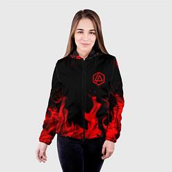 Куртка с капюшоном женская Linkin Park красный огонь лого, цвет: 3D-черный — фото 2