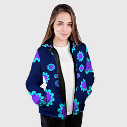Куртка с капюшоном женская Спираль фиолетовых звезд с циан контуром на темном, цвет: 3D-черный — фото 2
