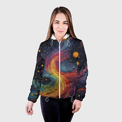 Куртка с капюшоном женская Звездный вихрь абстрактная живопись, цвет: 3D-белый — фото 2