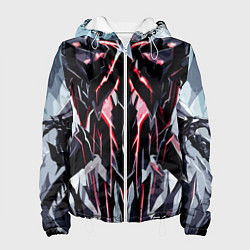 Куртка с капюшоном женская Чёрно-красная агрессивная абстракция на белом фоне, цвет: 3D-белый