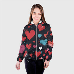 Куртка с капюшоном женская Сердечный паттерн, цвет: 3D-белый — фото 2