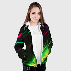 Куртка с капюшоном женская Geometry stripes кислотный неон, цвет: 3D-белый — фото 2