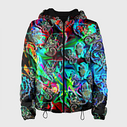 Куртка с капюшоном женская Слоники в орнаменте, цвет: 3D-черный