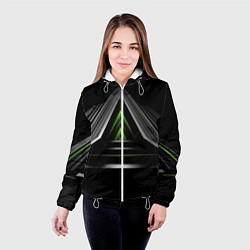 Куртка с капюшоном женская Black green abstract nvidia style, цвет: 3D-белый — фото 2