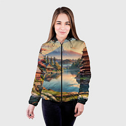 Куртка с капюшоном женская Спокойный рассвет над японским горизонтом, цвет: 3D-черный — фото 2