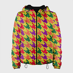 Куртка с капюшоном женская Цветные гусиные лапки принт, цвет: 3D-черный