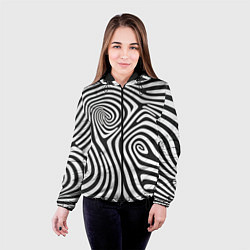 Куртка с капюшоном женская Черно-белый водоворот - зебра исллюзия шкуры, цвет: 3D-черный — фото 2