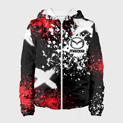Куртка с капюшоном женская Мазда на фоне граффити и брызг красок, цвет: 3D-белый