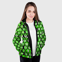 Куртка с капюшоном женская Техно узор из шестиугольников зелёный, цвет: 3D-черный — фото 2