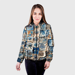 Куртка с капюшоном женская Глаза на пэчворк дениме, цвет: 3D-черный — фото 2