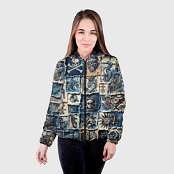 Куртка с капюшоном женская Пираты на пэчворк дениме, цвет: 3D-черный — фото 2