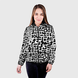 Куртка с капюшоном женская Чёрно-белая глитч инфекция, цвет: 3D-черный — фото 2