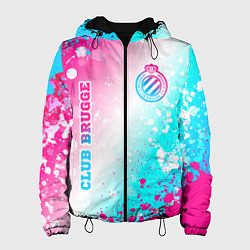 Куртка с капюшоном женская Club Brugge neon gradient style вертикально, цвет: 3D-черный