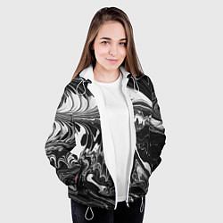 Куртка с капюшоном женская Абстрактный мрамор монохром, цвет: 3D-белый — фото 2