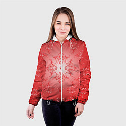 Куртка с капюшоном женская Красный симметричный узор, цвет: 3D-белый — фото 2