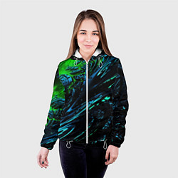 Куртка с капюшоном женская Яркая зеленая краска на темной абстракции, цвет: 3D-белый — фото 2