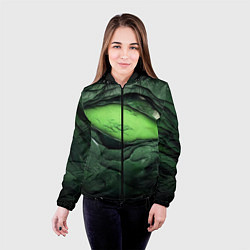 Куртка с капюшоном женская Разрез на зеленой абстракции, цвет: 3D-черный — фото 2