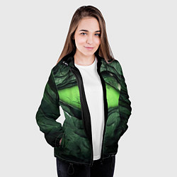 Куртка с капюшоном женская Разрез на зеленой абстракции, цвет: 3D-черный — фото 2