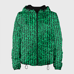 Куртка с капюшоном женская Полосатый чёрно-зелёный, цвет: 3D-черный