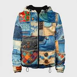 Куртка с капюшоном женская Vanguard denim patchwork - ai art, цвет: 3D-черный