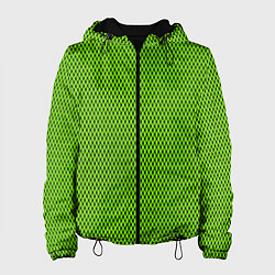 Куртка с капюшоном женская Кислотный зелёный имитация сетки, цвет: 3D-черный