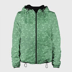 Куртка с капюшоном женская Яркий зеленый однотонный цветочный узор, цвет: 3D-черный