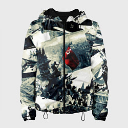 Куртка с капюшоном женская День победы 9 мая и силуэты кадров с фронта, цвет: 3D-черный